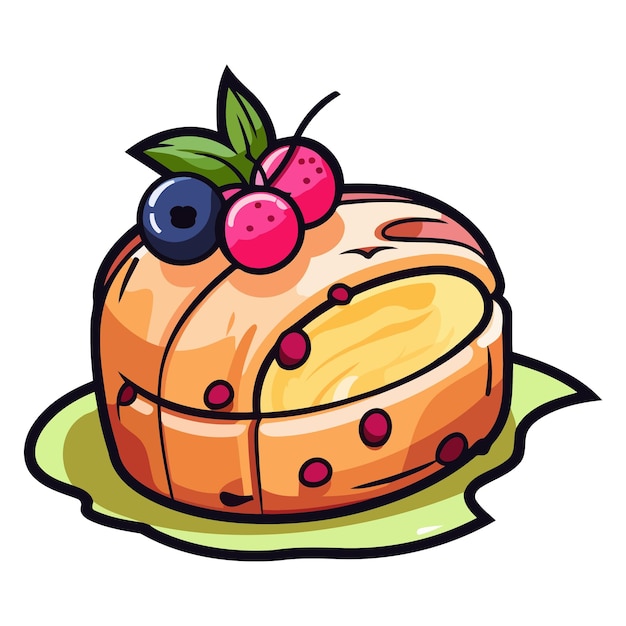 A vector based icon of a sweet bun roll featuring a spiral design with raisins