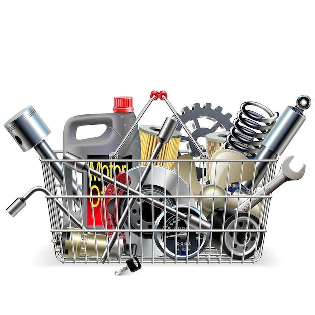 Vector basket with car spares