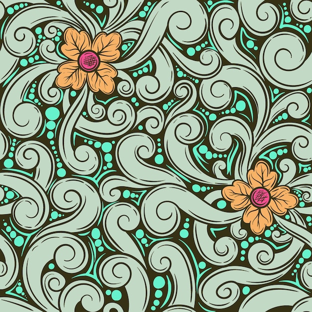 Vector vector batik motif of flowers and roots