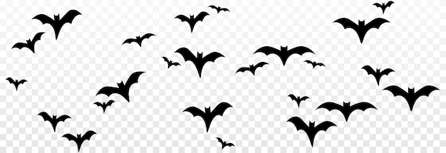 Vector vector bats on an isolated transparent background. silhouette of bats png. halloween bats png.