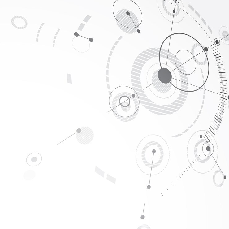 Vector vector bauhaus abstract background made with grid and overlapping simple geometric elements, circles. 3d retro artwork, technology style black and white graphic template for advertising poster.