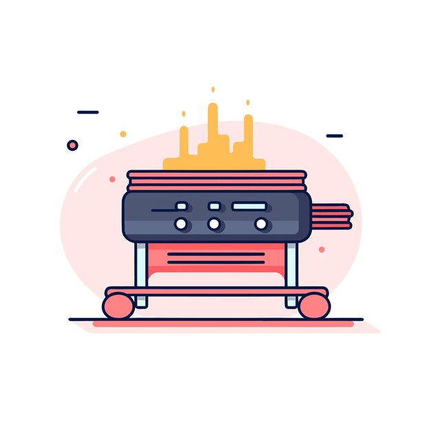 Vector vector of bbq grill with cityscape background in flat icon style