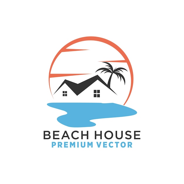 Дизайн логотипа векторного пляжного домика с современной креативной концепцией