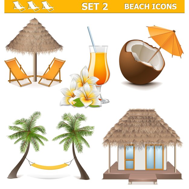 Vector beach icons set 2