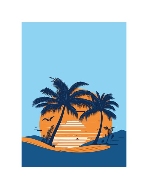 Vector vector beach retro illustration and tropical background