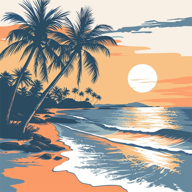 Vector beach with palm trees generative ai