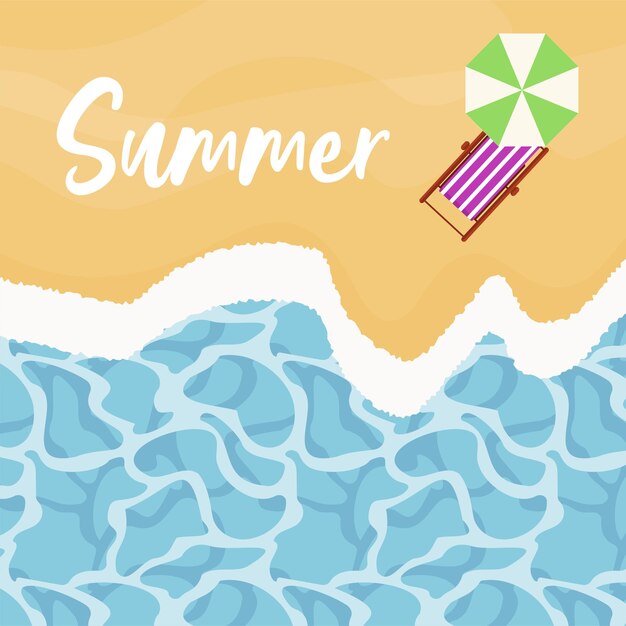 Vector beach with waves umbrella bright chaise longue short phrase Summer Summer background