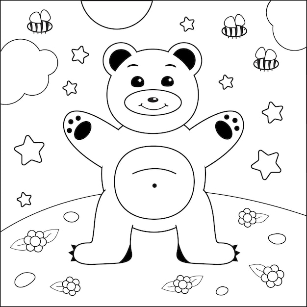 Vector bear coloring book illustration