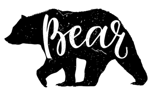 Vector bear silhouette walking bear in profile inscription in silhouette