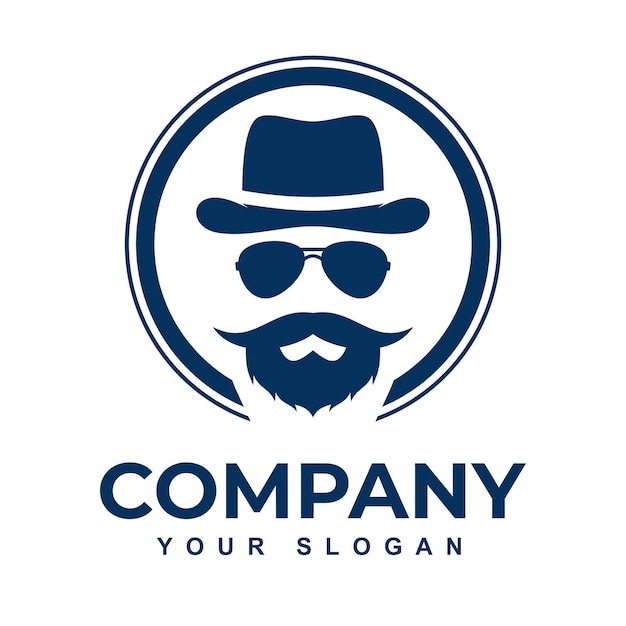 Vector beard gentleman face logo design inspiration