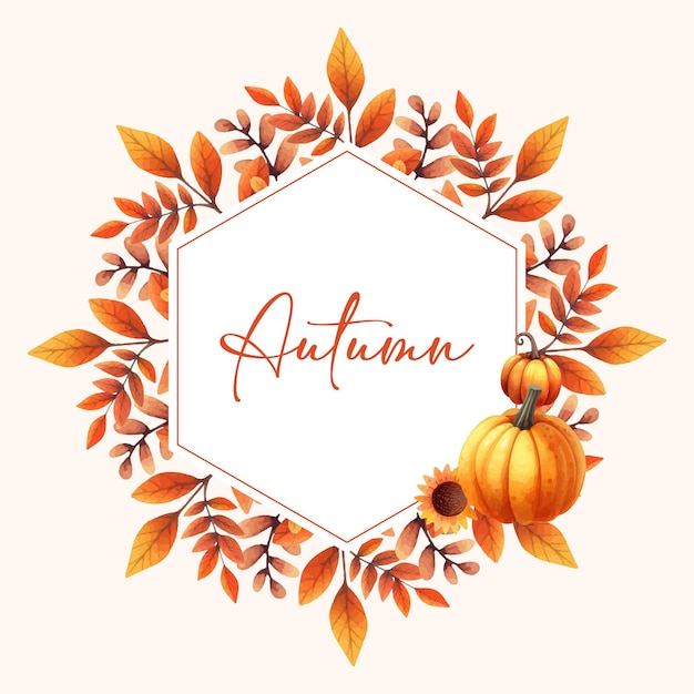 Vector vector beautiful autumn watercolor fall leaf pumpkin wreath frame