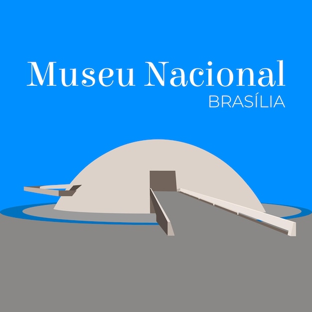 Vector beautiful blue sky architecture drawing of the national museum in brasilia
