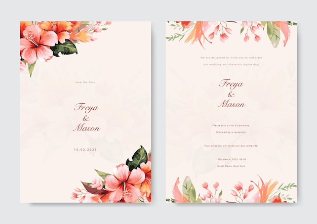 Вектор красивая и элегантная цветочная свадебная пригласительная открытка