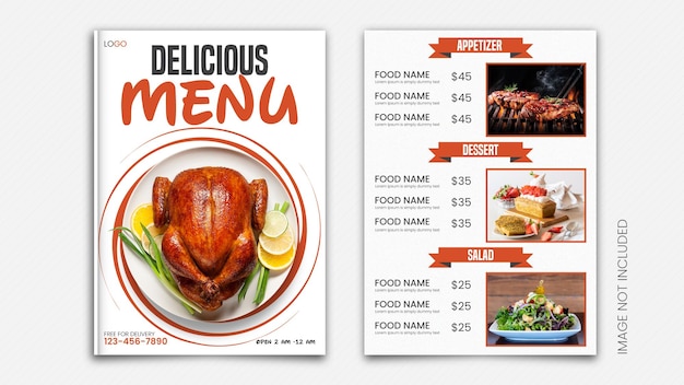 Vector beautiful food menu design template for a restaurant