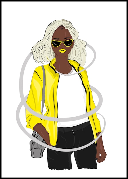vector beautiful girl in stylish accessories vecto