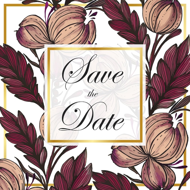 Vector beautiful hand drawn floral wedding card template