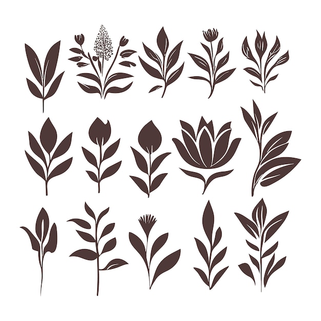 Vector beautiful hand drawn florals leaves and flowers line art isolated on white vector illustratio
