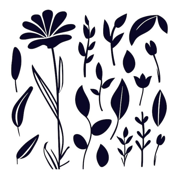 Vector beautiful hand drawn florals leaves and flowers line art isolated on white vector illustratio