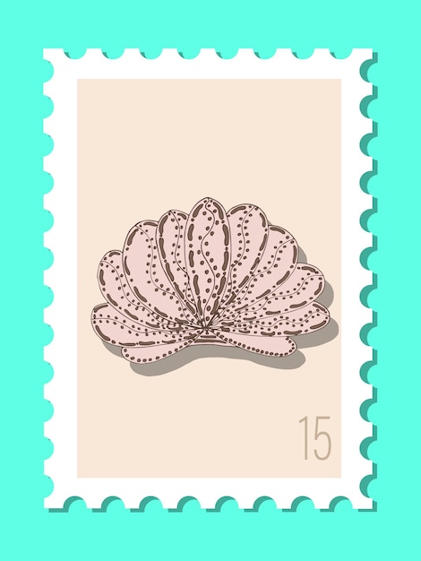 ベクトル美しい手描きの郵便切手現代のベクトル分離された郵便切手デザイン貝殻と星の郵便切手郵便と郵便局の概念図