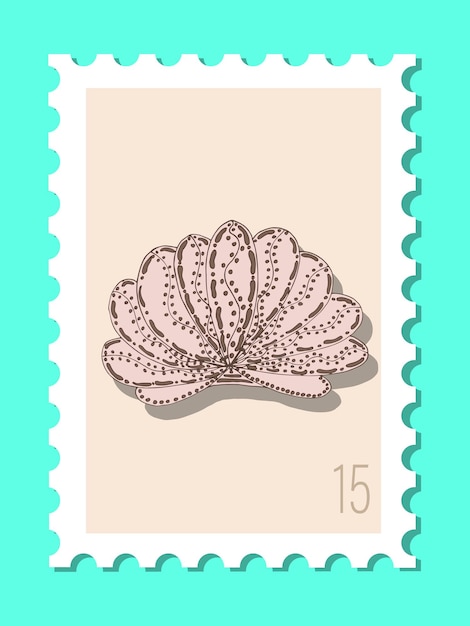 Vector beautiful hand drawn post stamp modern vector isolated post stamp design seashells and stars post stamp mail and post office conceptual drawing