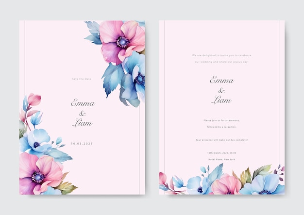 Vector beautiful hand drawn roses wedding invitation card set