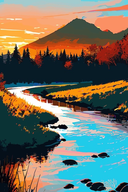 A vector of beautiful nature landscape scenery illustration