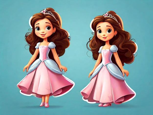 Vector vector beautiful princess cartoon character sticker isolated