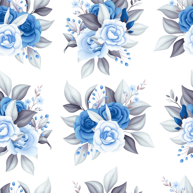 Vector beautiful seamless pattern flowers and leaves watercolor