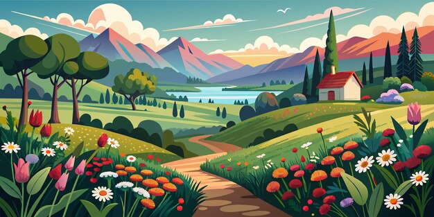 Vector Beautiful Wildflower Landscape