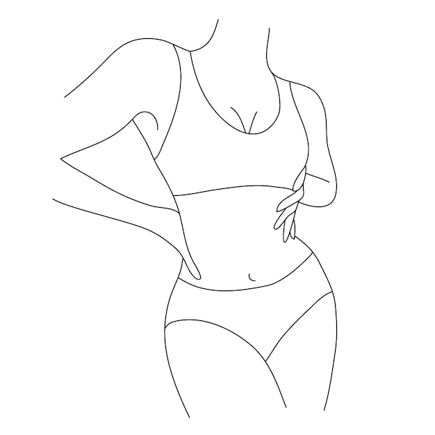 Vector beautiful woman body illustrations. Minimalist linear female figure. Abstract lingerie