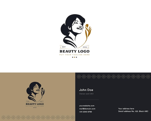 Vector beauty woman salon logo design for company with business card template