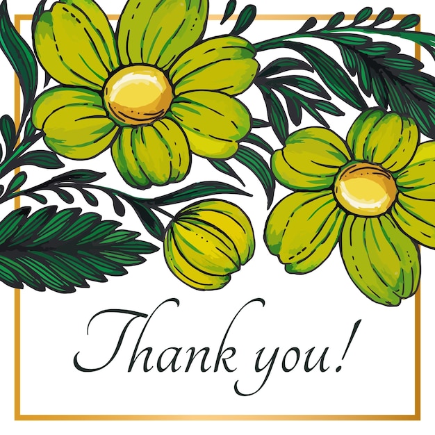 Vector bedankkaart, bewaar deze datum met gouden frame, bloemen, bladeren en takken.