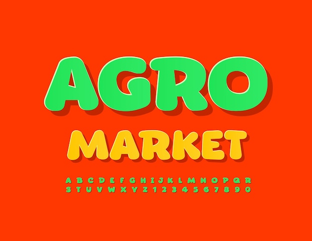 Vector bedrijfsembleem agromarkt. groene sticker lettertype. moderne creatieve set alfabetletters