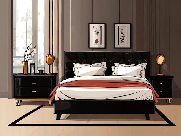 Vector vector bedroom interior design with furniture isolated