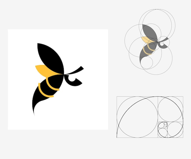 Vector bee in golden ratio style. Editable illustration