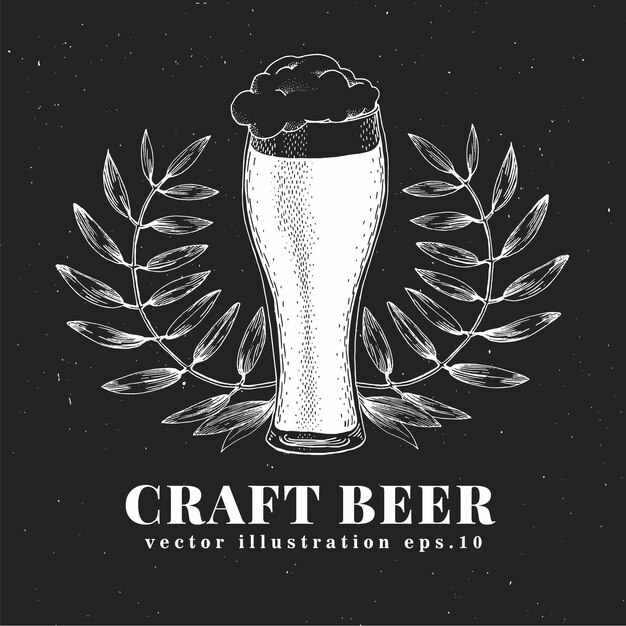 Vector beer design template Hand drawn illustrations on chalk board Vintage beer background