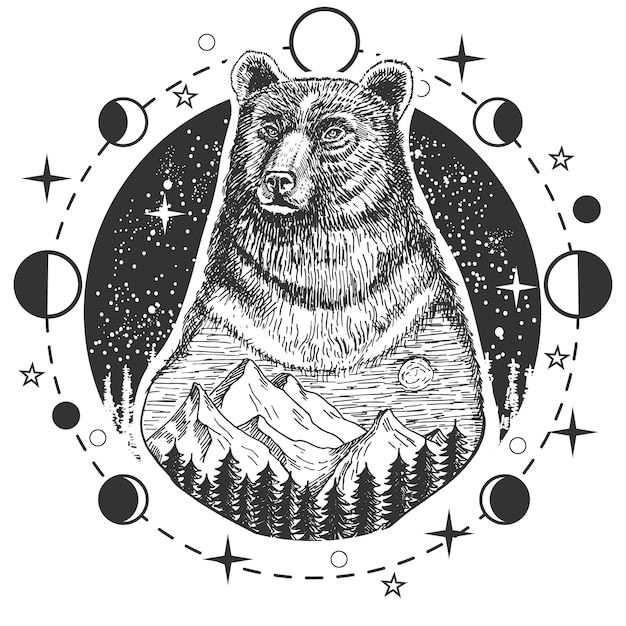 Vector beer hoofd tatoeage of t-shirt print ontwerp
