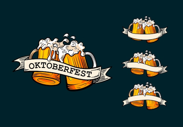 Illustrazione della birra vettoriale evviva i boccali di birra banner dell'oktoberfest