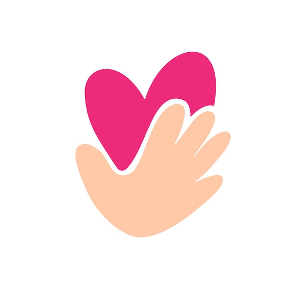 Vector Beige pictogram hand houdt rood hart logo aanmoedigen doneren Concept idee van donatie en hulp
