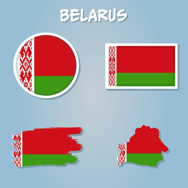 Vector of Belarus country outline silhouette with flag set