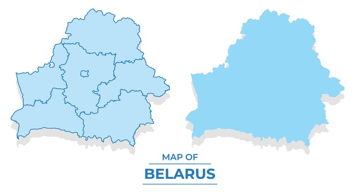 Вектор векторная карта беларуси, набор простых иллюстраций в стиле плоскости и очертаний