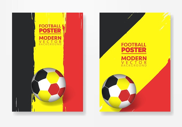 Векторный шаблон футбольного плаката Бельгии с футбольным мячом, текстурами кисти и местом для ваших текстов.