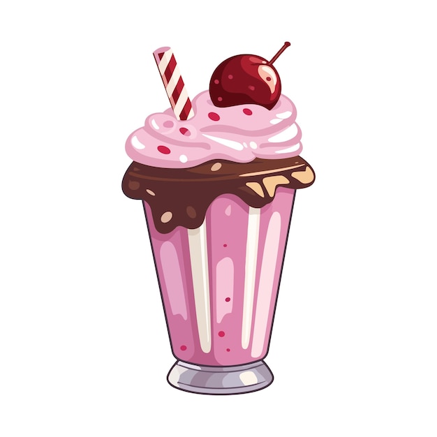 Vector vector berry milkshake sticker illustration cartoon flat style milk shake with whipped cream sweet