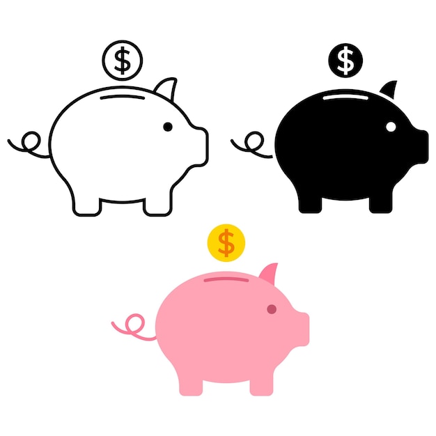 Vector Besparingsmuntstuk in Piggy bank icon set illustratie