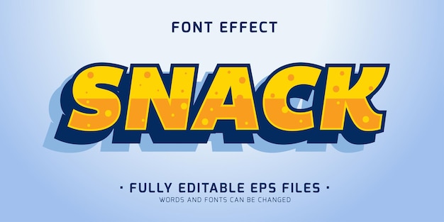 Vector-bewerkbaar lettertype-effect met snackwoord in kawaii-doodle-stijl
