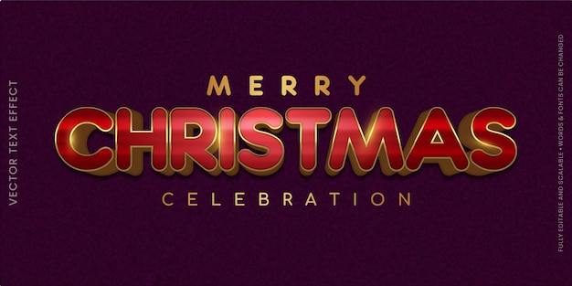 vector bewerkbaar tekst effect vrolijk kerstfeest met 3d rood goud effect