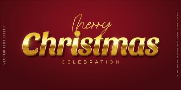 vector bewerkbare 3d tekst effect vrolijk kerstfeest met een glanzende gouden textuur thema