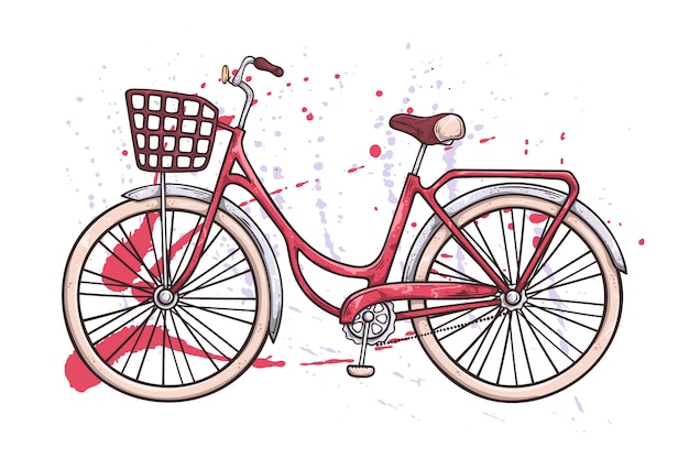Вектор Вектор велосипед в винтажном стиле. акварельная текстура