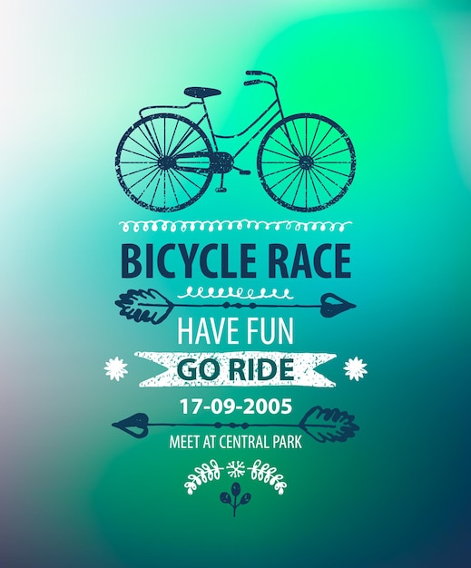 Vector bicycle poster. bike race banner on blurred background