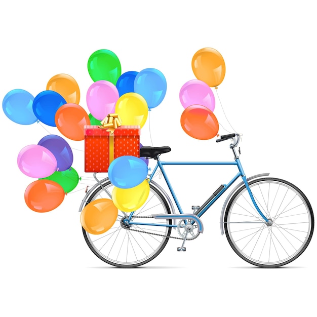 Вектор велосипедов с воздушными шарами, изолированные на белом фоне